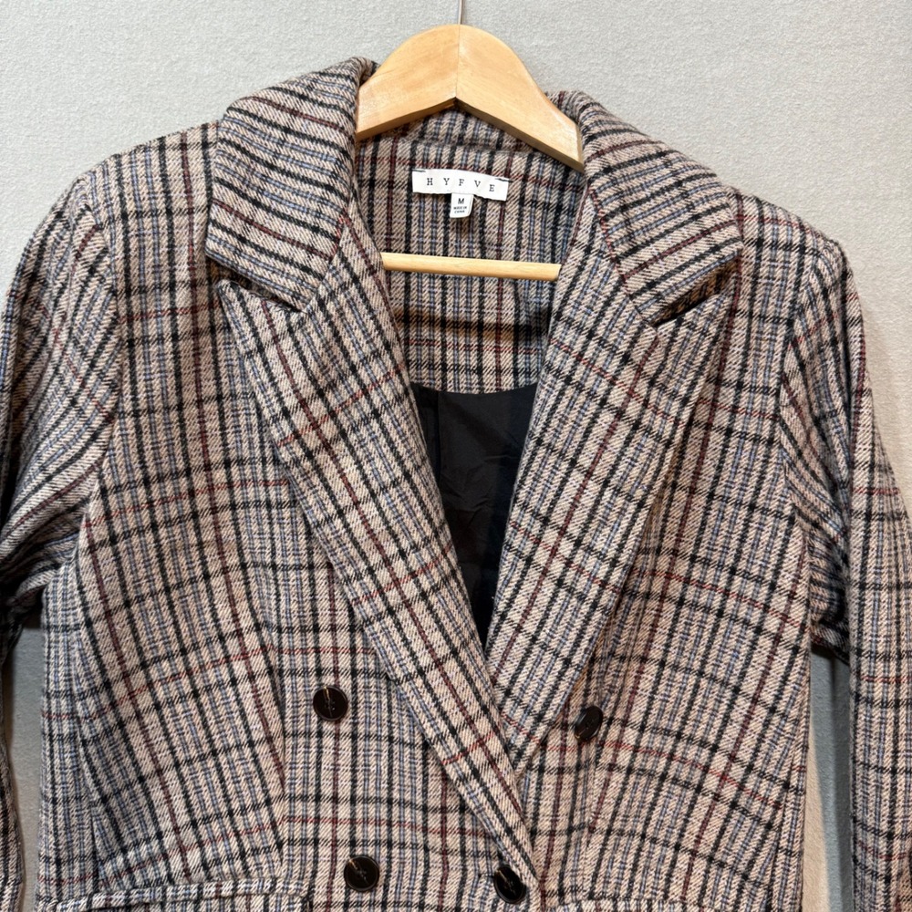 HYFVE Plaid Double Breasted Long Tailored Trench Dark Academia Fall Coat Women M - Picture 2 of 14